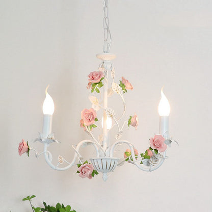 Traditional Vintage Vine Multiple Floral Iron Ceramic 3/6/8-Light Chandelier For Bedroom