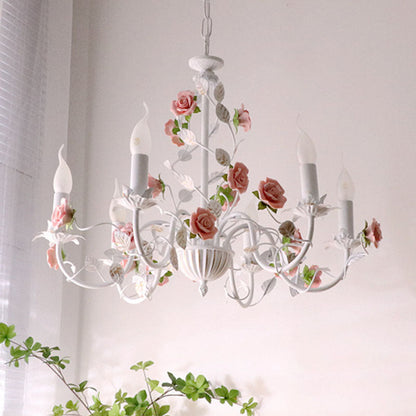 Traditional Vintage Vine Multiple Floral Iron Ceramic 3/6/8-Light Chandelier For Bedroom