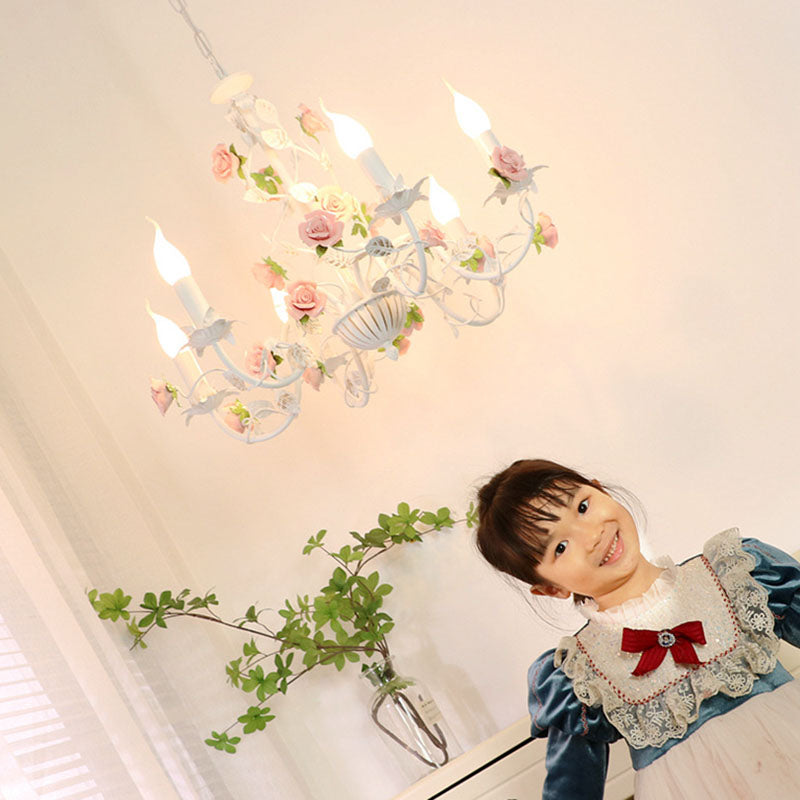 Traditional Vintage Vine Multiple Floral Iron Ceramic 3/6/8-Light Chandelier For Bedroom