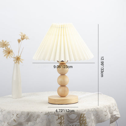 Traditional Vintage Pleated Gourd Shaped Oak Fabric 1-Light Table Lamp For Bedroom