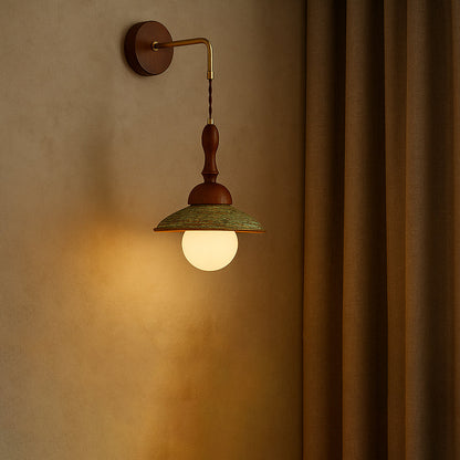 Traditional Vintage Round Ball Solid Wood Hardware Ceramic 1-Light Wall Sconce Lamp For Bedroom