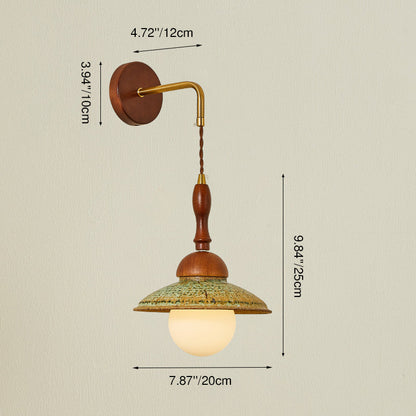Traditional Vintage Round Ball Solid Wood Hardware Ceramic 1-Light Wall Sconce Lamp For Bedroom