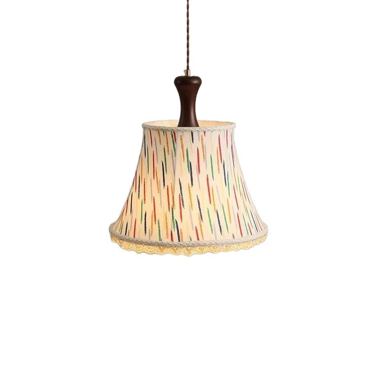 Traditional Vintage Kids Cylindrical Iron Solid Wood Fabric 1-Light Pendant Light For Bedroom