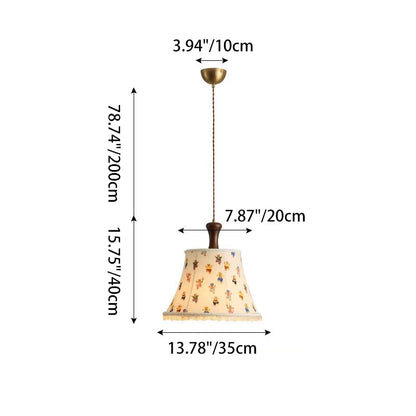 Traditional Vintage Kids Cylindrical Iron Solid Wood Fabric 1-Light Pendant Light For Bedroom