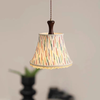 Traditional Vintage Kids Cylindrical Iron Solid Wood Fabric 1-Light Pendant Light For Bedroom