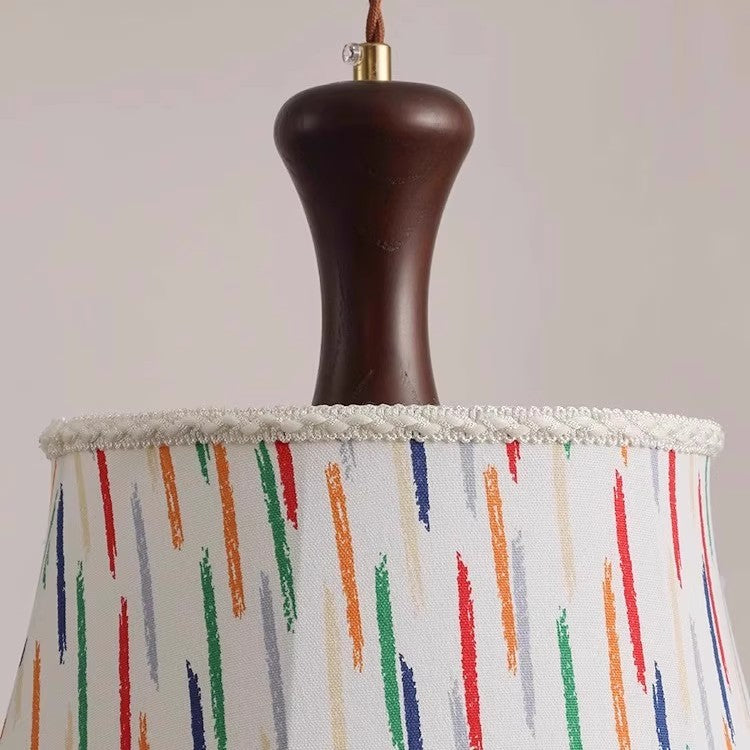Traditional Vintage Kids Cylindrical Iron Solid Wood Fabric 1-Light Pendant Light For Bedroom