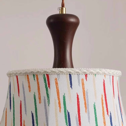 Traditional Vintage Kids Cylindrical Iron Solid Wood Fabric 1-Light Pendant Light For Bedroom