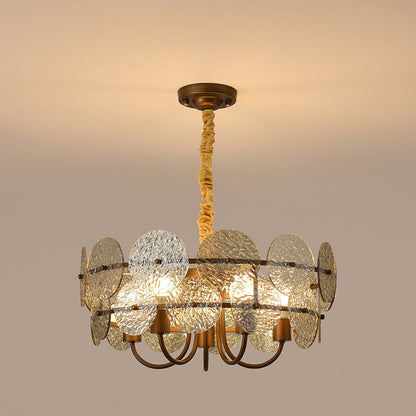 Traditional French Round Ring Corrugated Iron Acrylic 5-Light Chandelier For Living Room