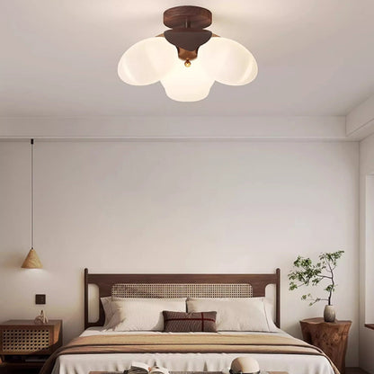 Traditional Vintage Petal-Shaped Spherical Iron PE LED Semi-Flush Mount Ceiling Light For Bedroom