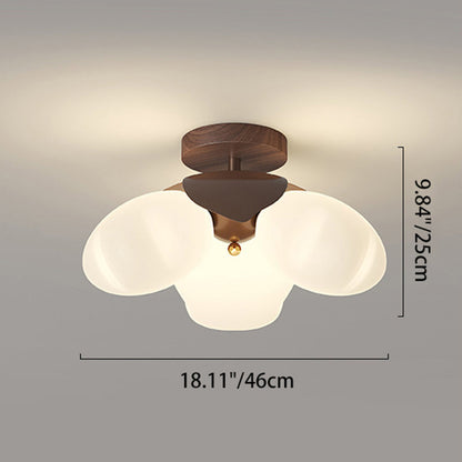 Traditional Vintage Petal-Shaped Spherical Iron PE LED Semi-Flush Mount Ceiling Light For Bedroom