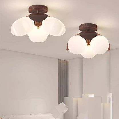 Traditional Vintage Petal-Shaped Spherical Iron PE LED Semi-Flush Mount Ceiling Light For Bedroom