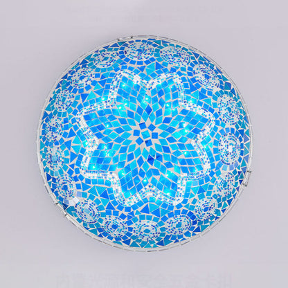 Traditional Tiffany Round Arched Hardware Glass 2/3/4-Light Flush Mount Ceiling Light For Bedroom