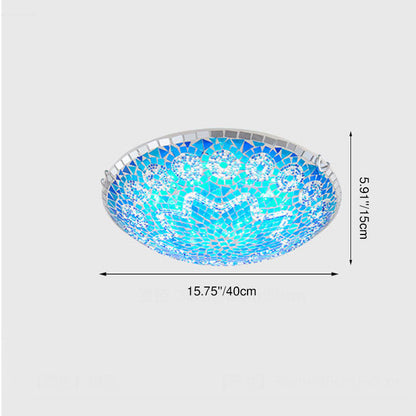 Traditional Tiffany Round Arched Hardware Glass 2/3/4-Light Flush Mount Ceiling Light For Bedroom