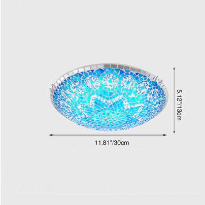 Traditional Tiffany Round Arched Hardware Glass 2/3/4-Light Flush Mount Ceiling Light For Bedroom