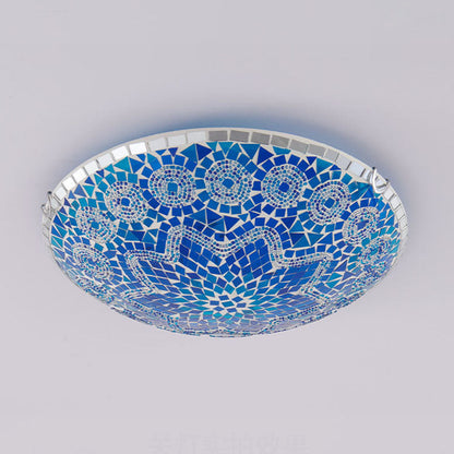Traditional Tiffany Round Arched Hardware Glass 2/3/4-Light Flush Mount Ceiling Light For Bedroom