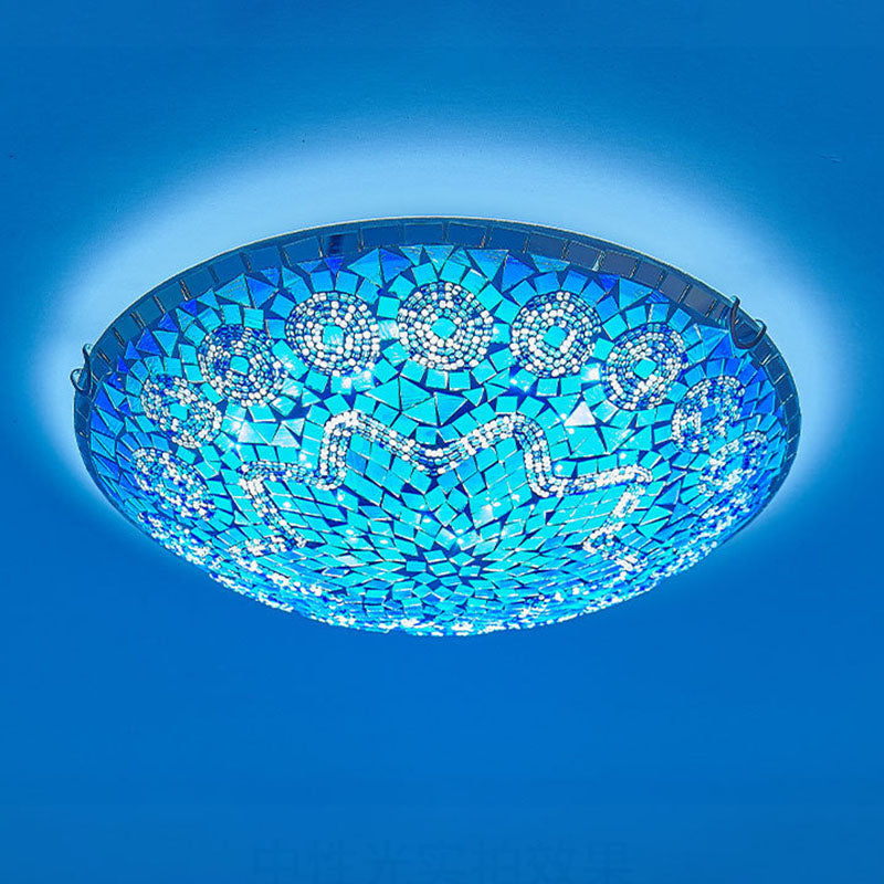 Traditional Tiffany Round Arched Hardware Glass 2/3/4-Light Flush Mount Ceiling Light For Bedroom