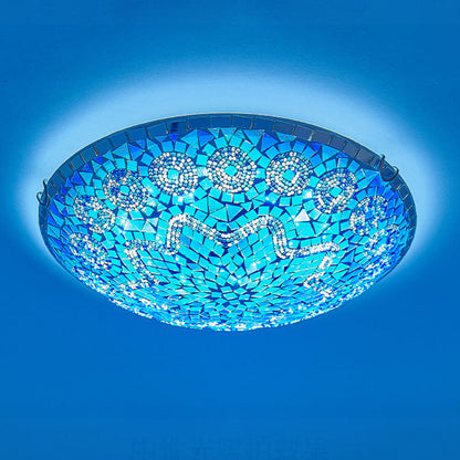 Traditional Tiffany Round Arched Hardware Glass 2/3/4-Light Flush Mount Ceiling Light For Bedroom