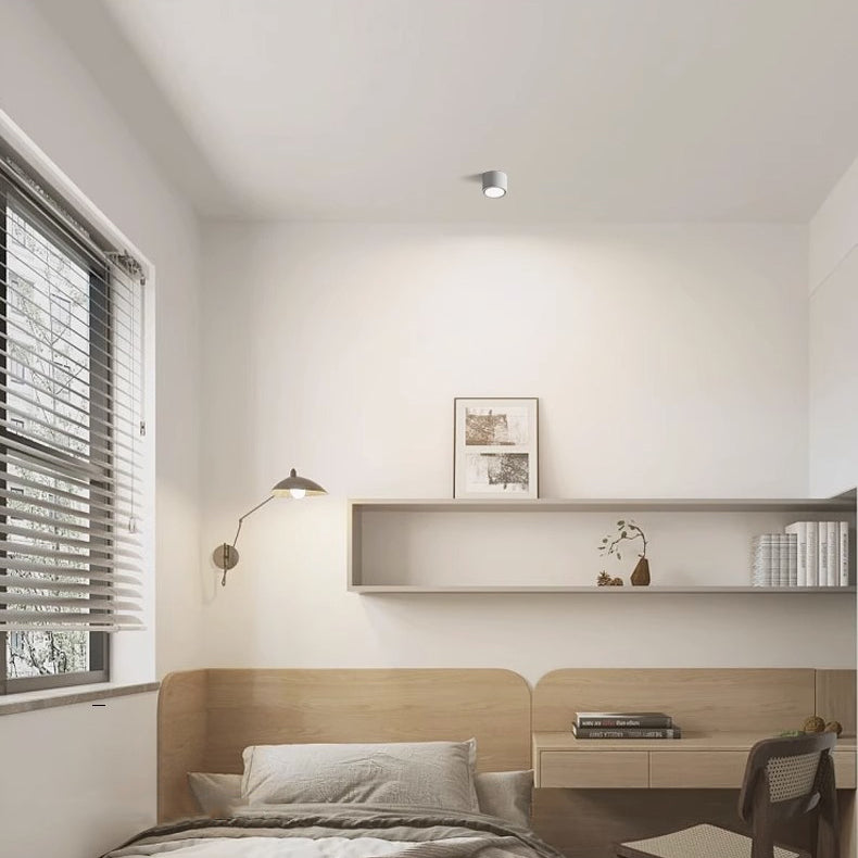 Modern Minimalist Round Cylindrical Aluminum Acrylic LED Flush Mount Ceiling Light For Bedroom