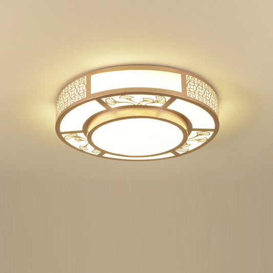Traditional Chinese Iron Acrylic Round LED Flush Mount Ceiling Light For Living Room