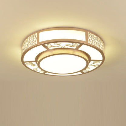 Traditional Chinese Iron Acrylic Round LED Flush Mount Ceiling Light For Living Room