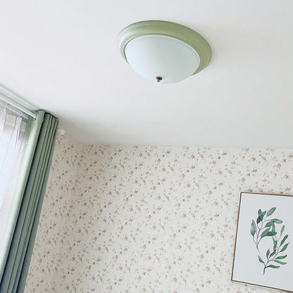 Contemporary Retro Iron Glass Round LED Flush Mount Ceiling Light For Bedroom