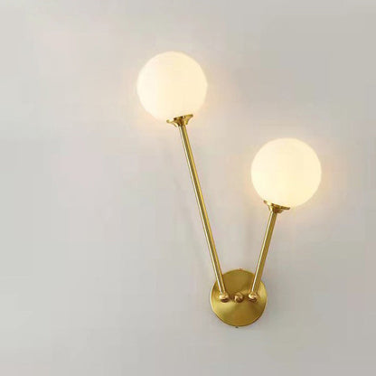 Contemporary Nordic Round Copper Glass 2-Light Wall Sconce Lamp For Bedroom