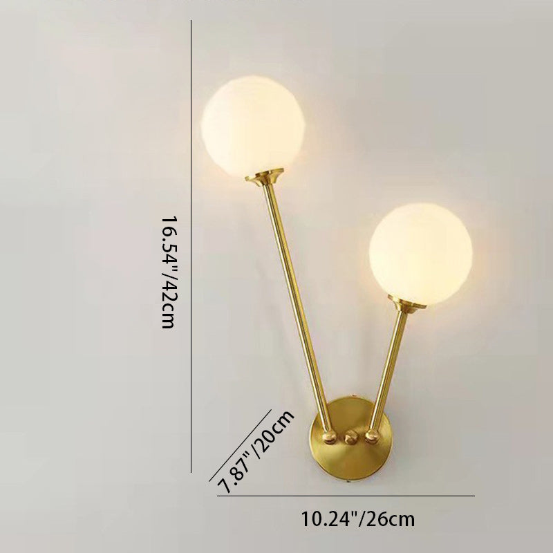 Contemporary Nordic Round Copper Glass 2-Light Wall Sconce Lamp For Bedroom