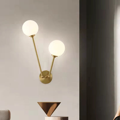 Contemporary Nordic Round Copper Glass 2-Light Wall Sconce Lamp For Bedroom