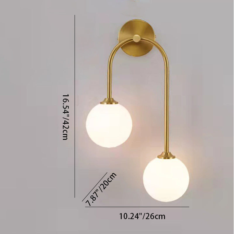 Contemporary Nordic Round Copper Glass 2-Light Wall Sconce Lamp For Bedroom