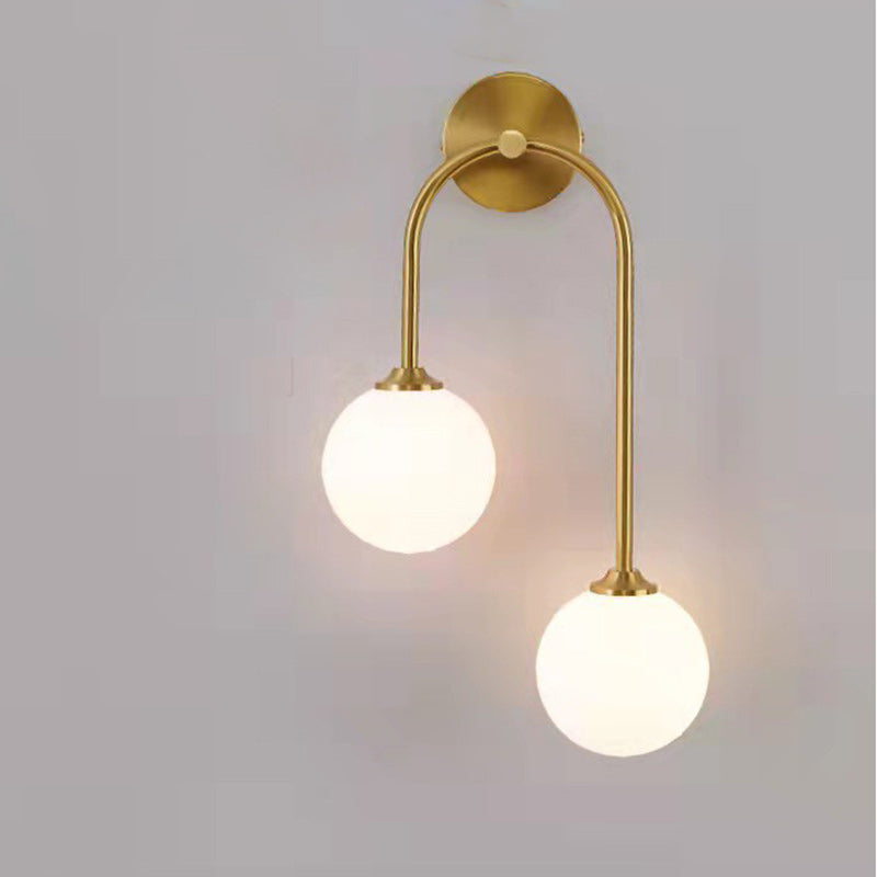 Contemporary Nordic Round Copper Glass 2-Light Wall Sconce Lamp For Bedroom