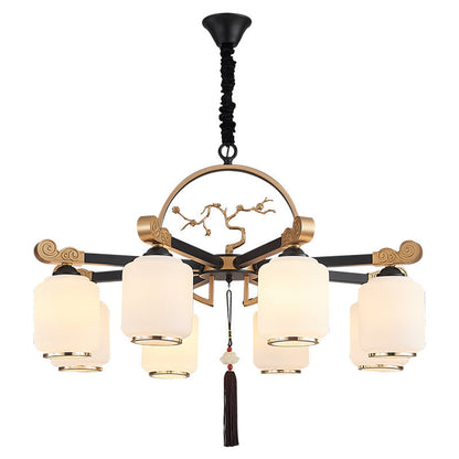 Traditional Chinese Iron Glass Lantern Shape 6/8/10 - Light Chandeliers For Living Room