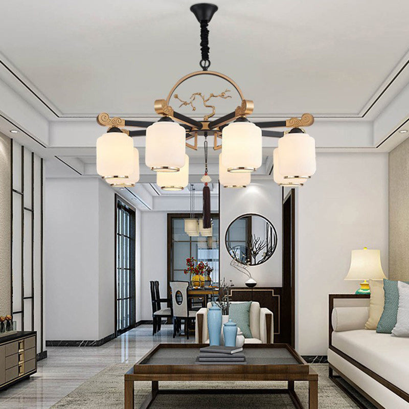 Traditional Chinese Iron Glass Lantern Shape 6/8/10 - Light Chandeliers For Living Room