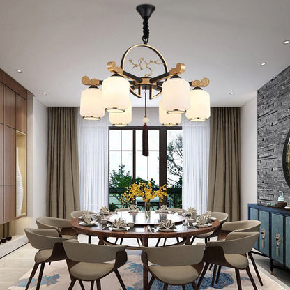 Traditional Chinese Iron Glass Lantern Shape 6/8/10 - Light Chandeliers For Living Room