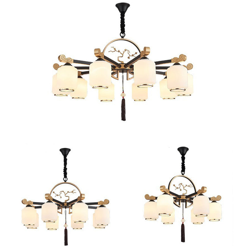 Traditional Chinese Iron Glass Lantern Shape 6/8/10 - Light Chandeliers For Living Room