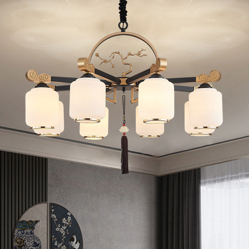 Traditional Chinese Iron Glass Lantern Shape 6/8/10 - Light Chandeliers For Living Room