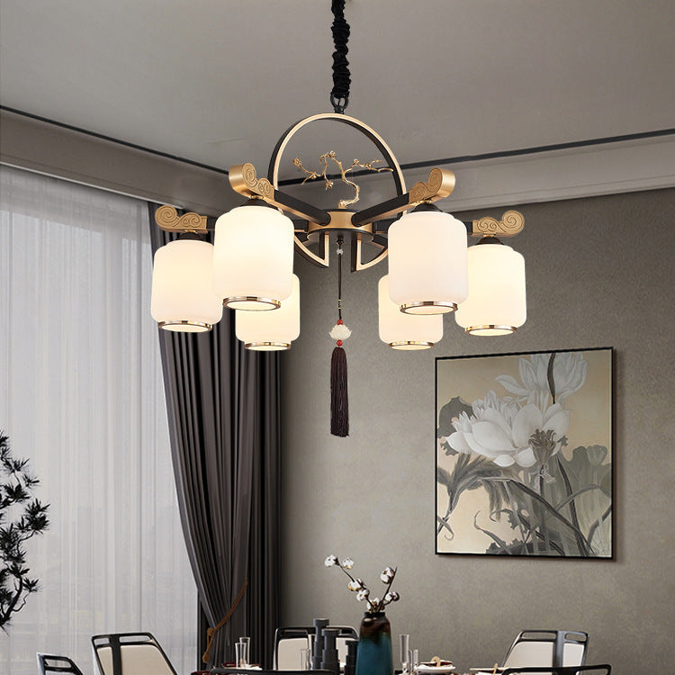 Traditional Chinese Iron Glass Lantern Shape 6/8/10 - Light Chandeliers For Living Room