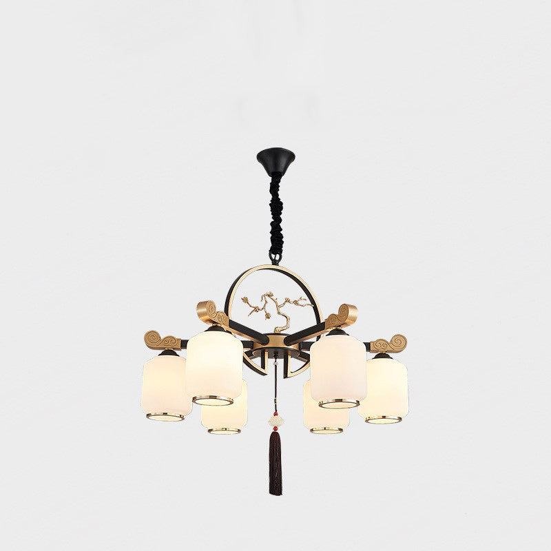Traditional Chinese Iron Glass Lantern Shape 6/8/10 - Light Chandeliers For Living Room