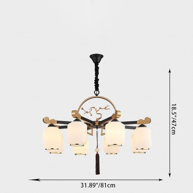 Traditional Chinese Iron Glass Lantern Shape 6/8/10 - Light Chandeliers For Living Room
