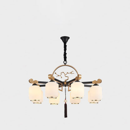 Traditional Chinese Iron Glass Lantern Shape 6/8/10 - Light Chandeliers For Living Room