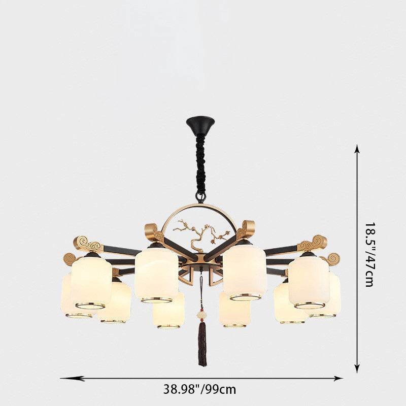Traditional Chinese Iron Glass Lantern Shape 6/8/10 - Light Chandeliers For Living Room