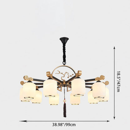 Traditional Chinese Iron Glass Lantern Shape 6/8/10 - Light Chandeliers For Living Room