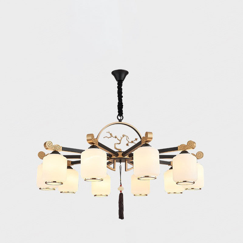 Traditional Chinese Iron Glass Lantern Shape 6/8/10 - Light Chandeliers For Living Room