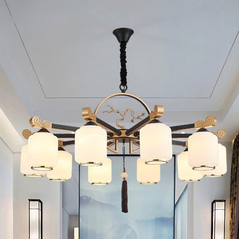 Traditional Chinese Iron Glass Lantern Shape 6/8/10 - Light Chandeliers For Living Room