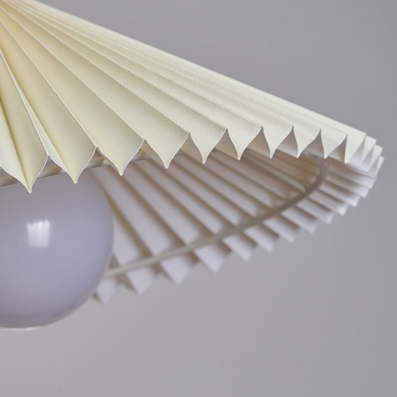 Contemporary Boho Wood Fabric Umbrella Shape 1-Light Pendant Light For Dining Room