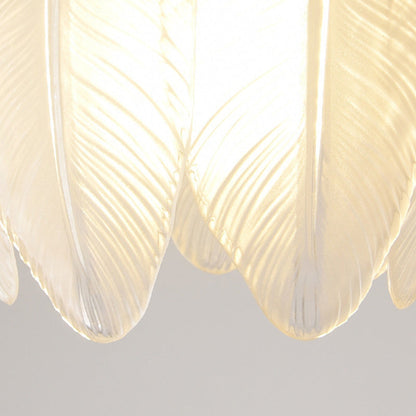 Traditional French Feather Shape Hanging Pearl Edge Iron Glass 1- Light Semi-Flush Mount Ceiling Light For Bedroom
