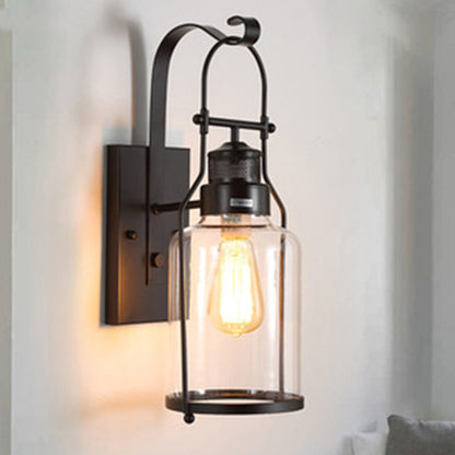 Traditional Colonial Kettle Shape Iron Glass 1-Light Wall Sconce Lamp For Living Room