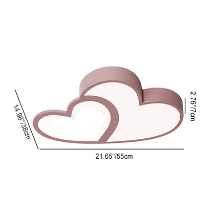 Contemporary Creative Overlapping Double Hearts Acrylic Iron LED Flush Mount Ceiling Light For Bedroom