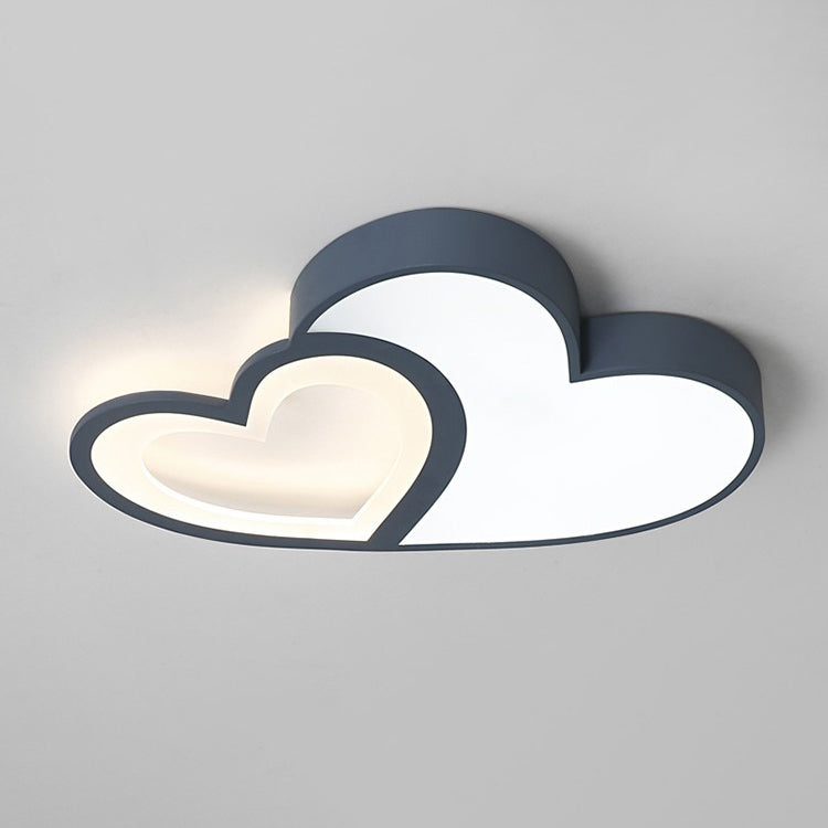 Contemporary Creative Overlapping Double Hearts Acrylic Iron LED Flush Mount Ceiling Light For Bedroom