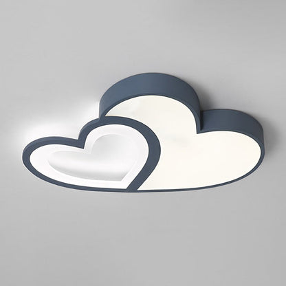 Contemporary Creative Overlapping Double Hearts Acrylic Iron LED Flush Mount Ceiling Light For Bedroom