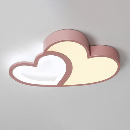 Contemporary Creative Overlapping Double Hearts Acrylic Iron LED Flush Mount Ceiling Light For Bedroom